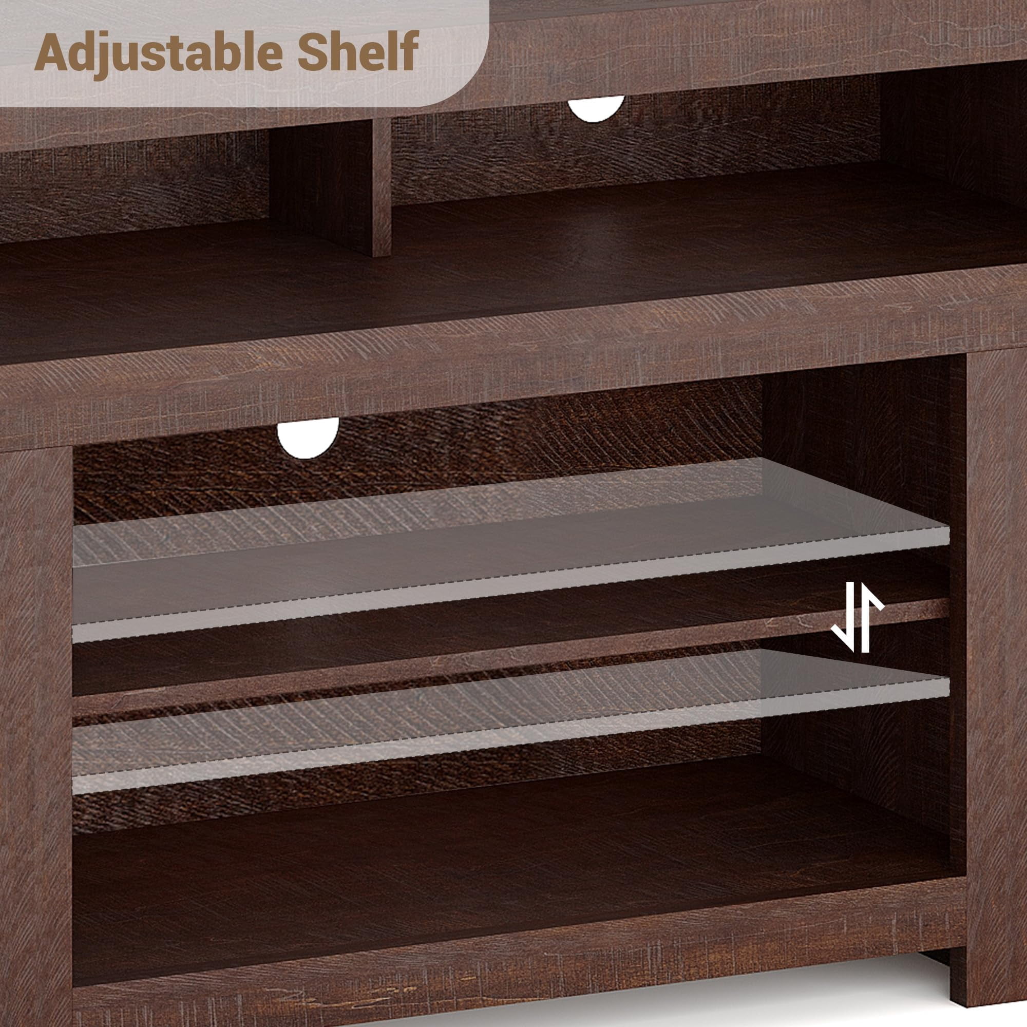 70-Inch Farmhouse TV Stand for TVs Up to 80", Entertainment Center with 4 Storage Drawers & 3 Open Shelves for Living Room-Brown