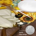thumbnail image 3 of Yellow Sunflower Round Tablecloth, Fitted Table Cover with Elastic for 36"-44" Round Tables, Farmhouse Wood Grain Bees Gnomes Table Cloth Outdoor Indoor Dinning Party Waterproof Tablecloths, 3 of 7