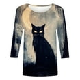 thumbnail image 5 of VKOYWKM Womens Fall Tops 3/4 Sleeve Halloween Black Cat Graphic T Shirts Loose Fit Crew Neck Halloween Party Blouses Halloween Costume Shirts, 5 of 6