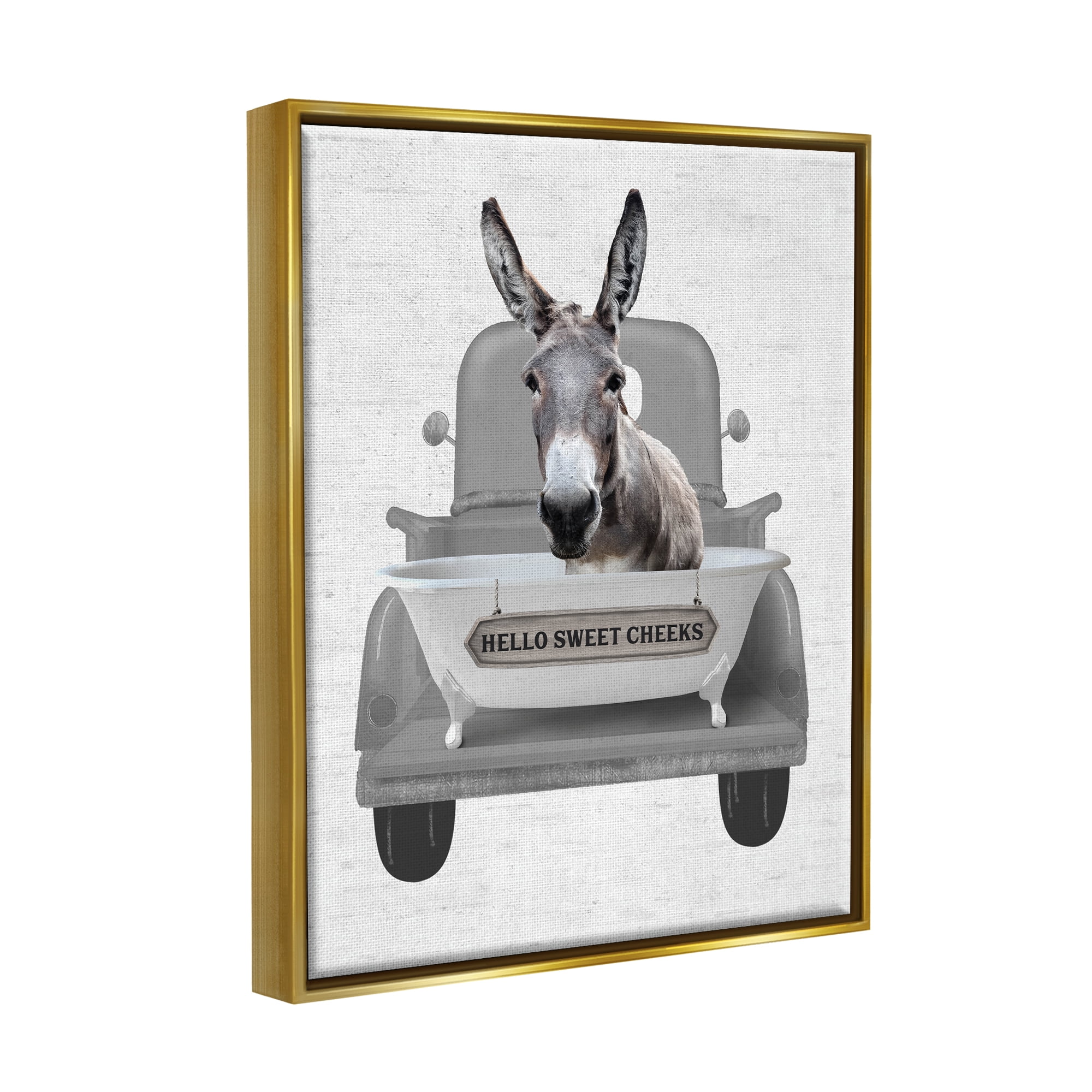 Stupell Industries Hello Sweet Cheeks Donkey Animals & Insects Painting Gold Floater Framed Art Print Wall Art, 25 x 31