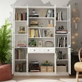 thumbnail image 2 of OXYLIFE 78.7 inch Bookcase Display Storage Cabinet Cupboard with 15 Shelves and Drawers, White (63" Wide), 2 of 8
