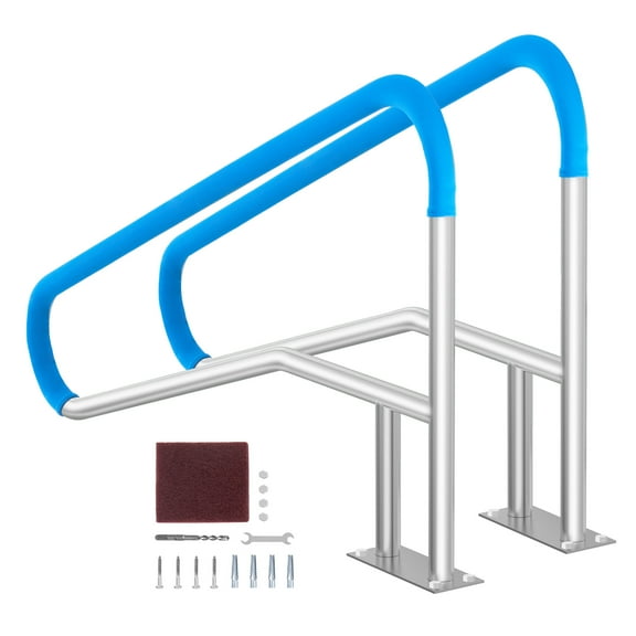 KFFKFF Pool Safety Rail, Pair of 55 x 32 inch Poolside Handrails, Stainless Steel with Foundation Plate for Indoor/Outdoor Swimming Areas, Deck-Installed Pool Handrail with Anti-Corrosion