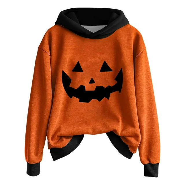 Flixy Sweat à Capuche Grande Taille pour Femmes, Imprimé Citrouille, Manches Longues, Noir, Automne, Rose Vif G