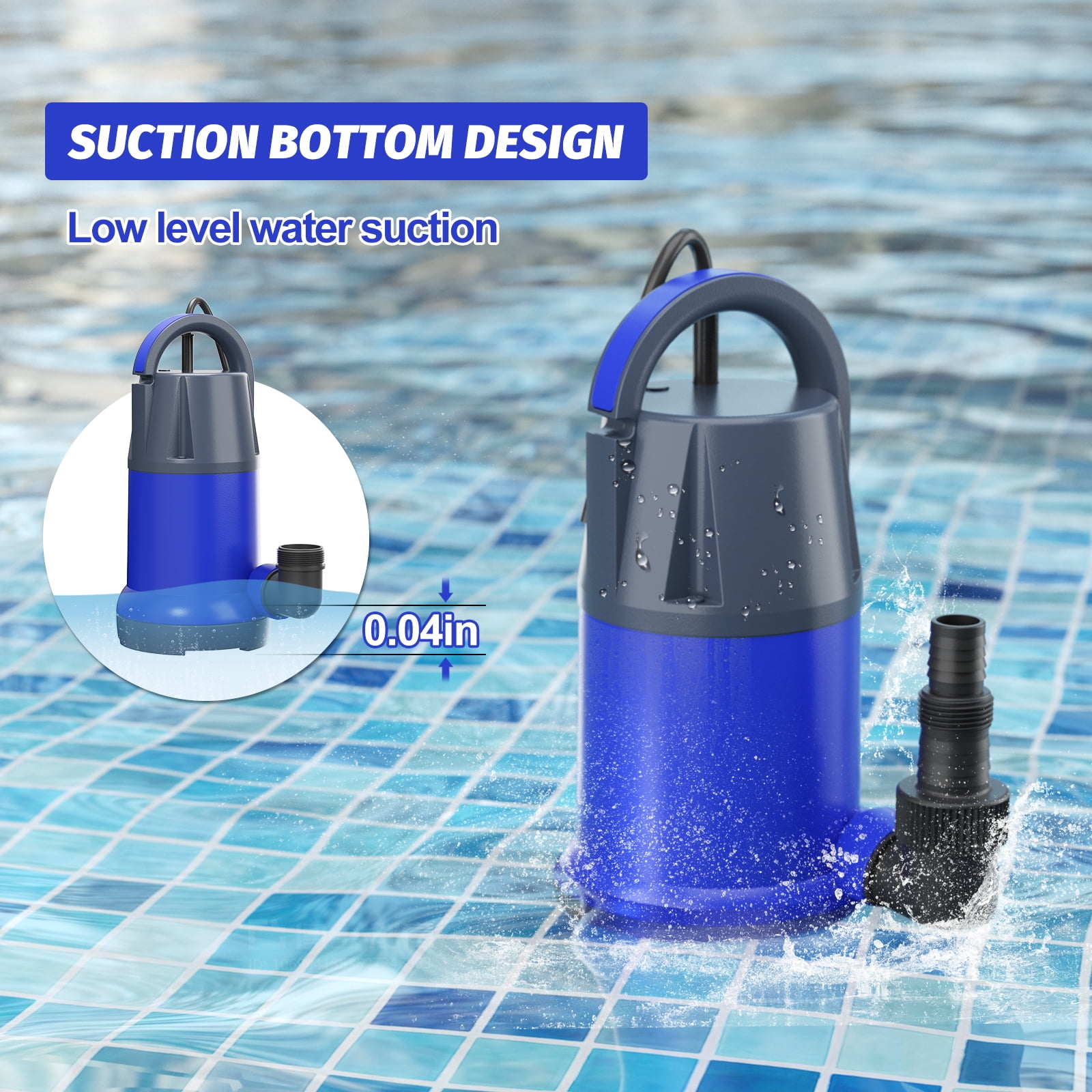 Sump Pump Submersible Water Pump 1HP 3700GPH Portable Electric Utility Pumps for Pool Draining Hot Tub Basement