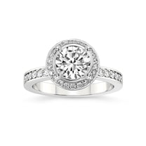 IGI Certified 3 Carat Round Shape Lab Grown Diamond Engagement Ring | 14K White Gold | Around the Globe Halo Diamond Ring | FG-VS1-VS2 Quality Friendly Diamonds