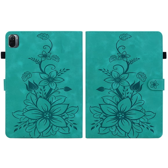 XYX Tablet Case for Xiaomi Pad 5, Lily Flower Pattern PU Leather Multiple Viewing Angles Stand Slim Folio Tablet Cover for Xiaomi Pad 5 Pro 5G 11.0 inch (Green)
