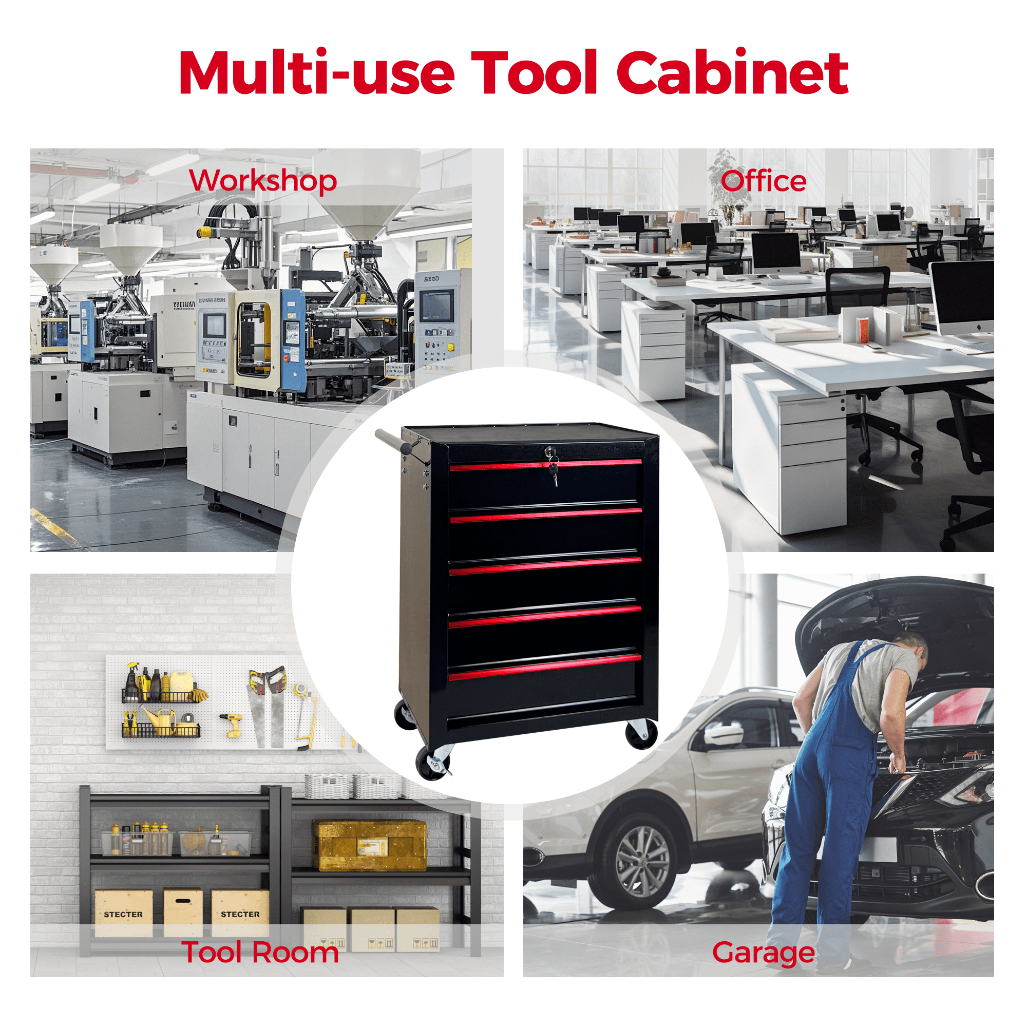 Rolling Metal Tool Chest,20 Inch 5-Drawer Tool Storage Cabinet with Lockable Casters & Steel Top Work Surface, Removable Tool Box, Mobile Tool Cart Organizer for Garage Workshop,Black
