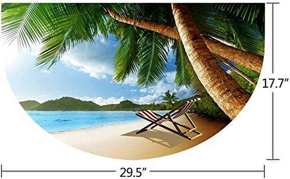Rubber Welcome Doormat with Ocean Beach Tree Pattern Outdoor Indoor Doormat Waterproof Easy Clean Low-Profile Mats for Entryway Garage Patio High Traffic Areas