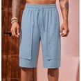 thumbnail image 2 of Men's Casual Linen Cargo Shorts, Trousers, Joggers Elastic Waist Drawstring Relaxed Fit Loose, Quick Dry Breathable Lightweight Multi Pocket, Beach Vacation Gym Workout Hiking, 2 of 8