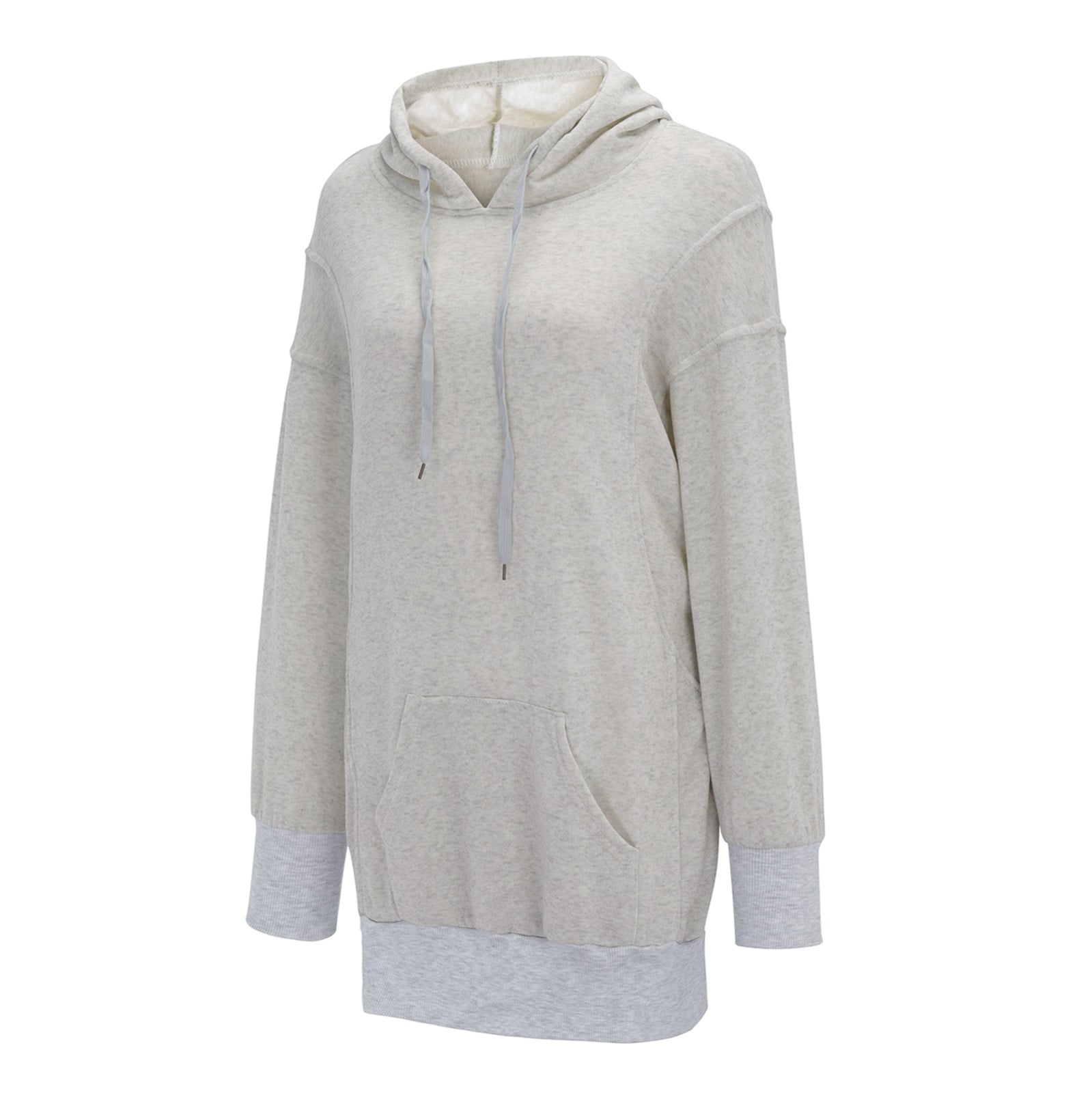 Yyeselk Women Solid Basic Fleece Loose Hoodie Sweatshirt Long Sleeves  Hooded with Pocket Drop Shoulder Pullovers Tops Contrast Color Patchwork  Gray S 