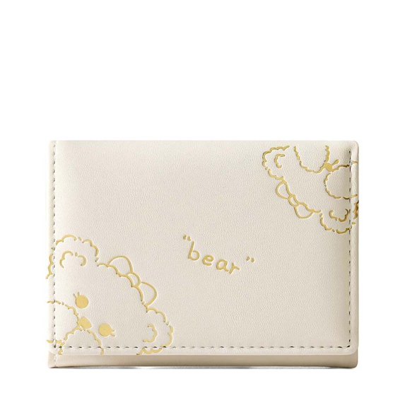 Lady Women PU Leather With Zipper Multiple Card Slots Coin Purse Money Clip Short Bear Wallet Small Purse Money Bags WHITE