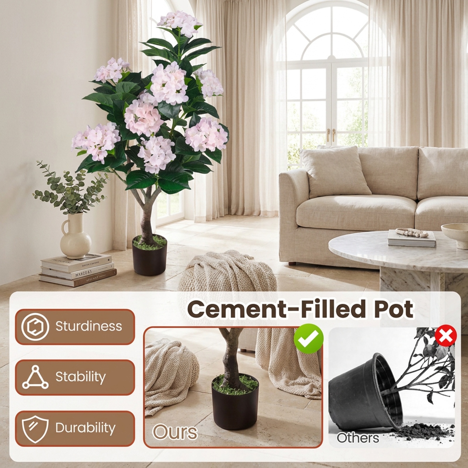 Vebreda Artificial Plant Decor, 43.5" Artificial Hydrangea Tree 2-Pack, Bring Lifelike Beauty Indoors, Long-Lasting Build with Stable Base