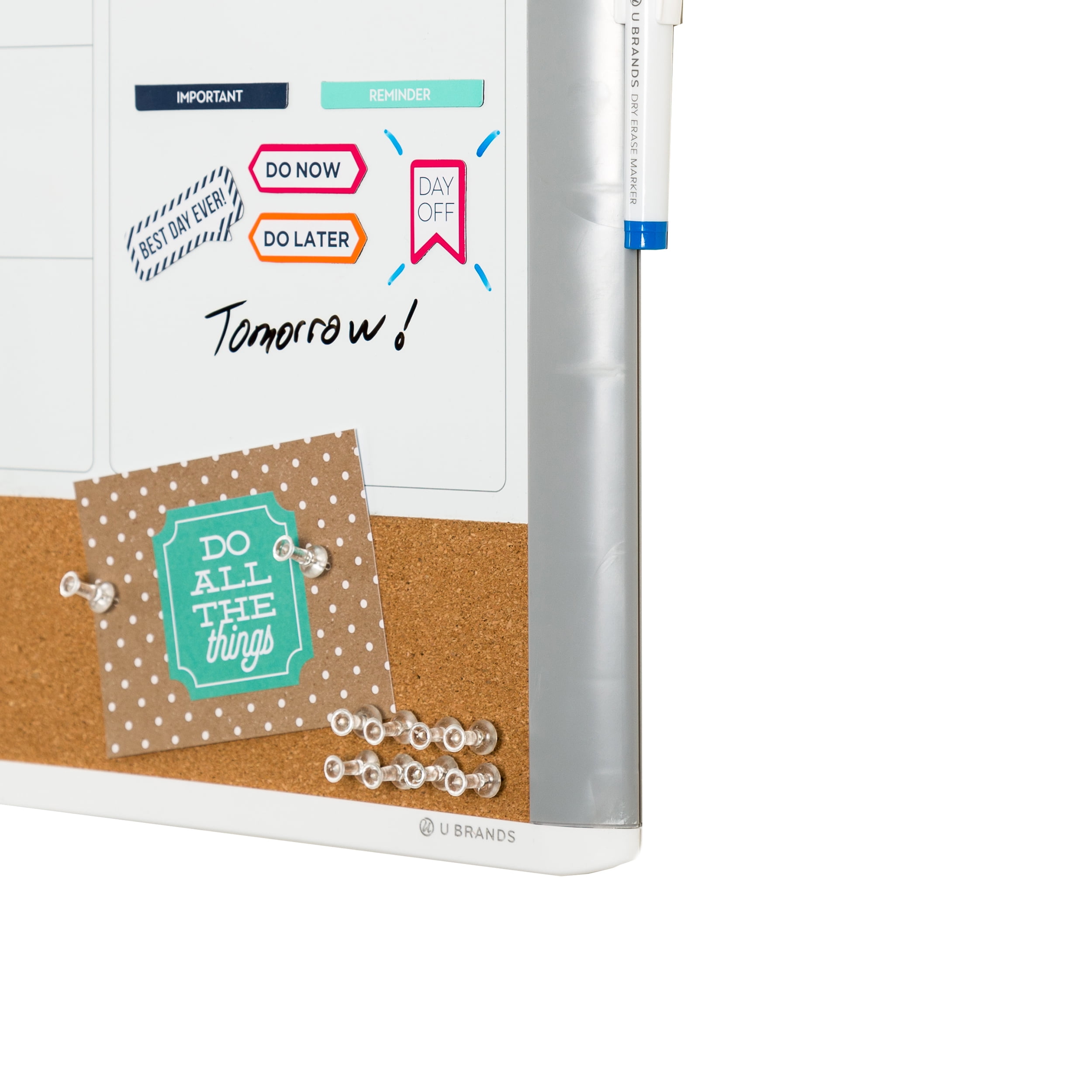 U Brands 3-in-1 Dry Erase Calendar Whiteboard, White and Gray, 3214U