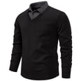 thumbnail image 1 of Blusa y camisa de manga larga con cuello vuelto para hombre, camisa de punto con bloques de color, blusa ajustada de manga larga con cuello vuelto y medio botón, blusa de poliéster para hombre, 1 of 4