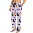 thumbnail image 2 of FORMRS Mens Pajama Pants with Pockets Sleepwear Lounge Bottoms Sizes S-2XL, Light Purple Halloween Black Cat, 2 of 7