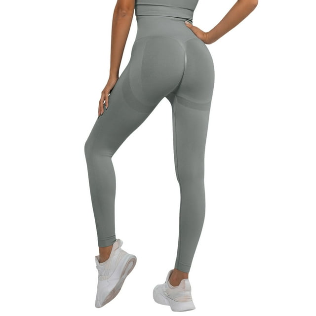 Pantalones de yoga elásticos de cintura alta para mujer - Leggings opacos con cintura en forma de V y efecto fruncido en los glúteos