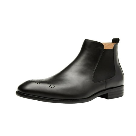 

Santimon Men Genuine Leather Chelsea Boots Brogue Chukka Boots Casual Ankle Boots Black 12.5 US