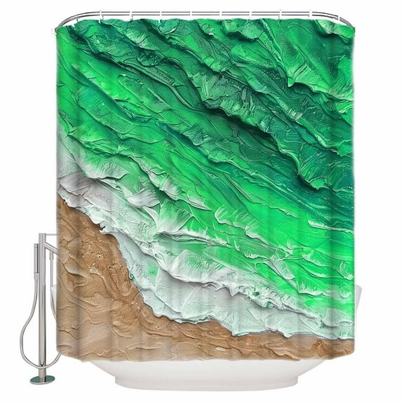 54x78 Inch Shower Curtain Decorative Green Coastal Beach Bathtub Bath Curtains Fabric Waterproof Bathroom Decor Summer Nautical Oil Painting Small Stall Shower Curtain Set with 12 Hooks