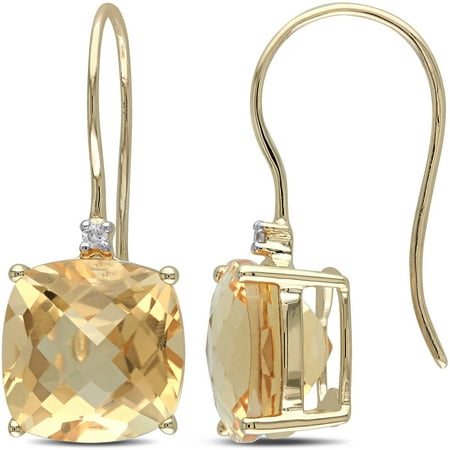 Tangelo 8 Carat T.G.W. Citrine and Diamond-Accent 10kt Yellow Gold Hook Earrings
