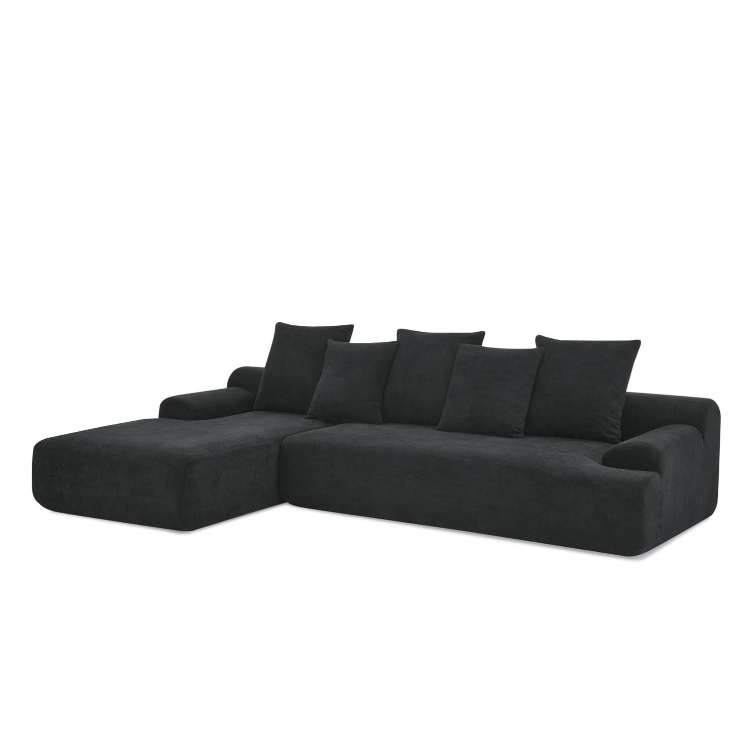Demi Bonn 110"x67" Velvet L-Shape Sectional Sofa, Modern Upholstered Modular Couch for Living Room/Bedroom Furniture, Black