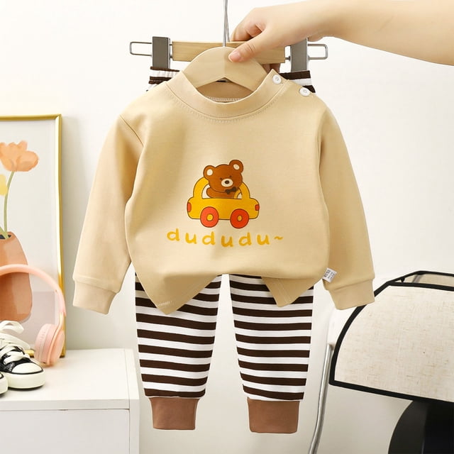 Cowsor 2PC Set for Children Boy Girl Match Kawaii Thermal 2 Piece Tops Tshirts Lingeries Pants Loungewear 2PC Sets Child