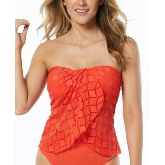 Vince Camuto Women's Crochet Draped Tankini Top Orange Swimsuit S