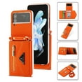 thumbnail image 1 of Decase Samsung Galaxy Z Flip4 Crossbody Wallet Case, Z Flip4 5G Wallet Case with Card Holder for Women,Leather Magnetic Zipper Purse Back Case with Card Slot Kickstand Shoulder Strap,Orange, 1 of 7