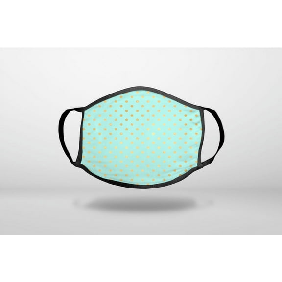 Teal & Gold Polka Dot Pattern - 3-Ply Reusable Soft Cloth Face Covering, Unisex, Cotton Inner Layer