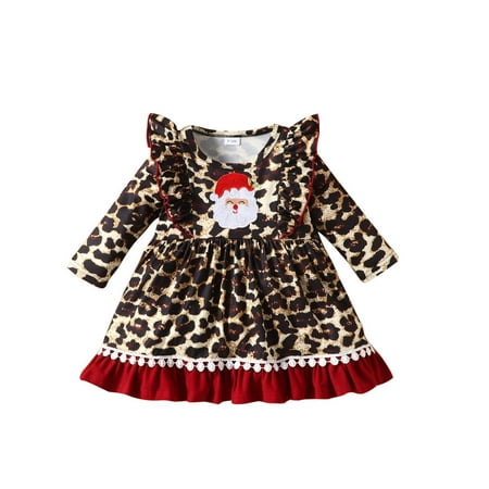 

Ozmmyan Christmas Toddler Clothes Spring And Autumn Girls Christmas Santa Leopard Pattern Long Sleeve Dress on Clearance