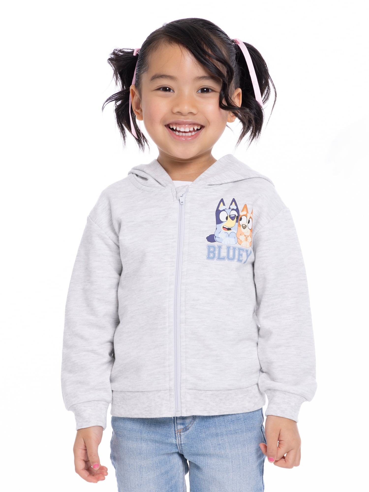 Bluey Toddler Girls' Full-Zip Hoodie with Front & Back Graphics, Sizes 12M-5T
