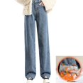 thumbnail image 4 of Women's Winter Casual Straight Pants with Plus Fleece - Jeans Style Warm Pants for Outdoor Activities and Seasonal Wear,Blue,S, 4 of 6