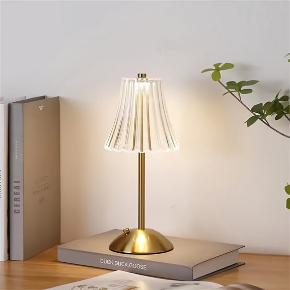 LED Table Lamp with Fabric Shade, Touch Control Rechargeable Desk Lamp, Gold for Bedroom