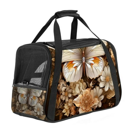 Butterfly Sherpa Dog Carrier Bag with 900D Oxford Cloth Fabric  Nylon Webbing - 17x10x11.8 in / 43x26x30 cm - Pet Travel Tote for Small Breeds - Breathable &