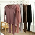 thumbnail image 3 of Guardurnaity Ropa interior térmica, mallas sin costuras, piezas, amigables con la piel, cuello , traje cálido, ropa de invierno para mujer, conjuntos de ropa Café, 3 of 6