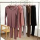 thumbnail image 4 of Minnieouse Ropa interior térmica elástica sin costuras de manga larga, pantalones superiores sólidos transpirables de cuello , ropa de invierno conjuntos de ropa Café, 4 of 6
