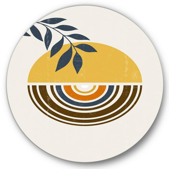 Designart 'Abstract Sun and Moon Leaves ' Modern Circle Metal Wall Art 36x36 - Disc of 36