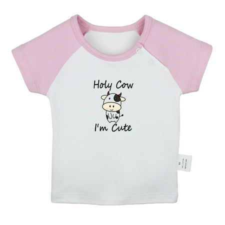 

Holy Cow I m Cute Funny T shirt For Baby Newborn Babies T-shirts Infant Tops 0-24M Kids Graphic Tees Clothing (Short Pink Raglan T-shirt 6-12 Months)