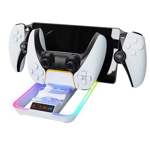 Charging Base for PS5 Portal Game Console, Compatible with PS5 Game Controller Charging with RGB Lights-White