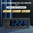 thumbnail image 2 of 3 in 1 Car Thermometer Voltmeter 12V Digital Clock Voltage Tester (Green), 2 of 7