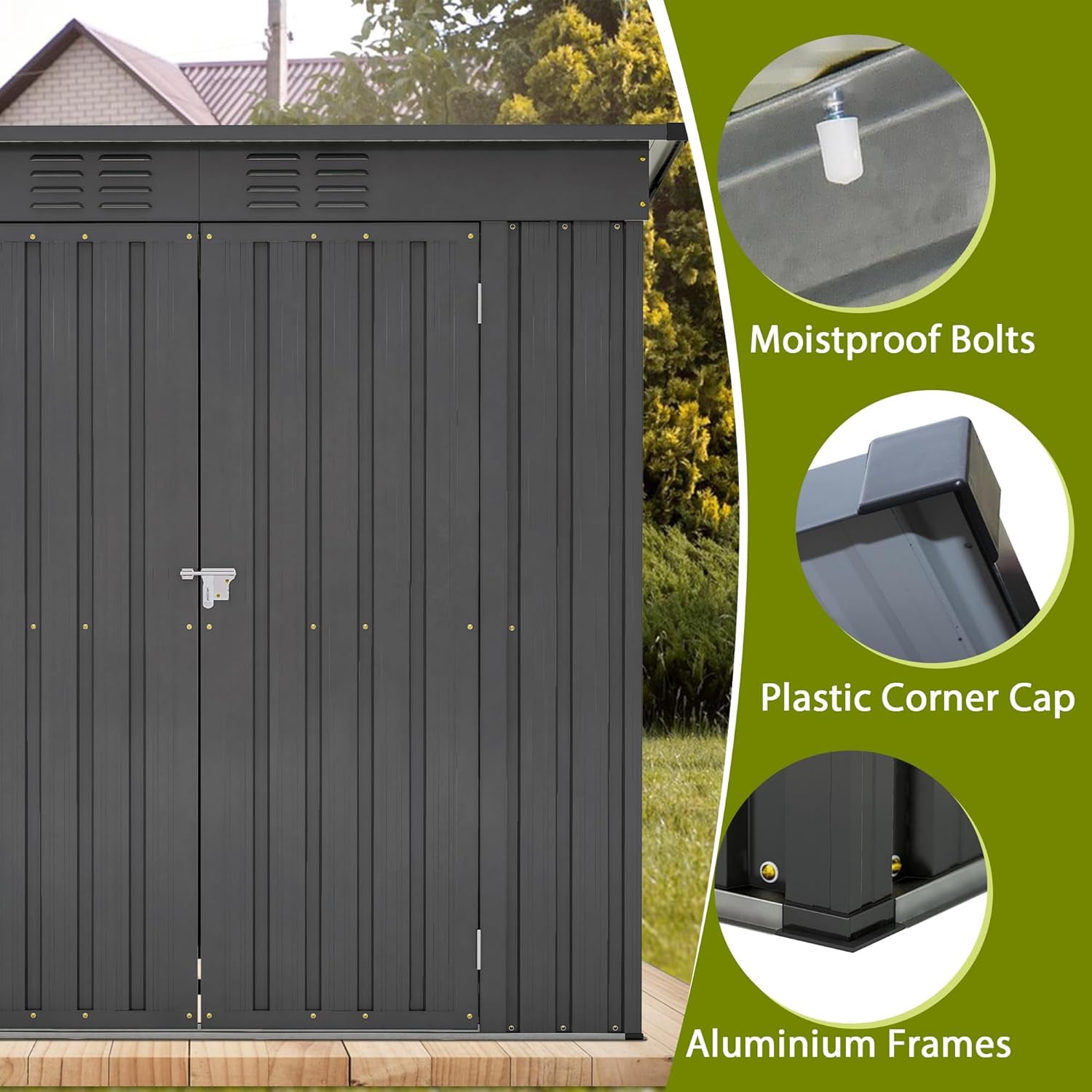 4x6 ft Metal Shed Outdoor Storage Shed,Metal Steel Utility Tool Shed Storage House with Double Lockable Doors and Air Vent for Backyard Garden Patio Lawn Black