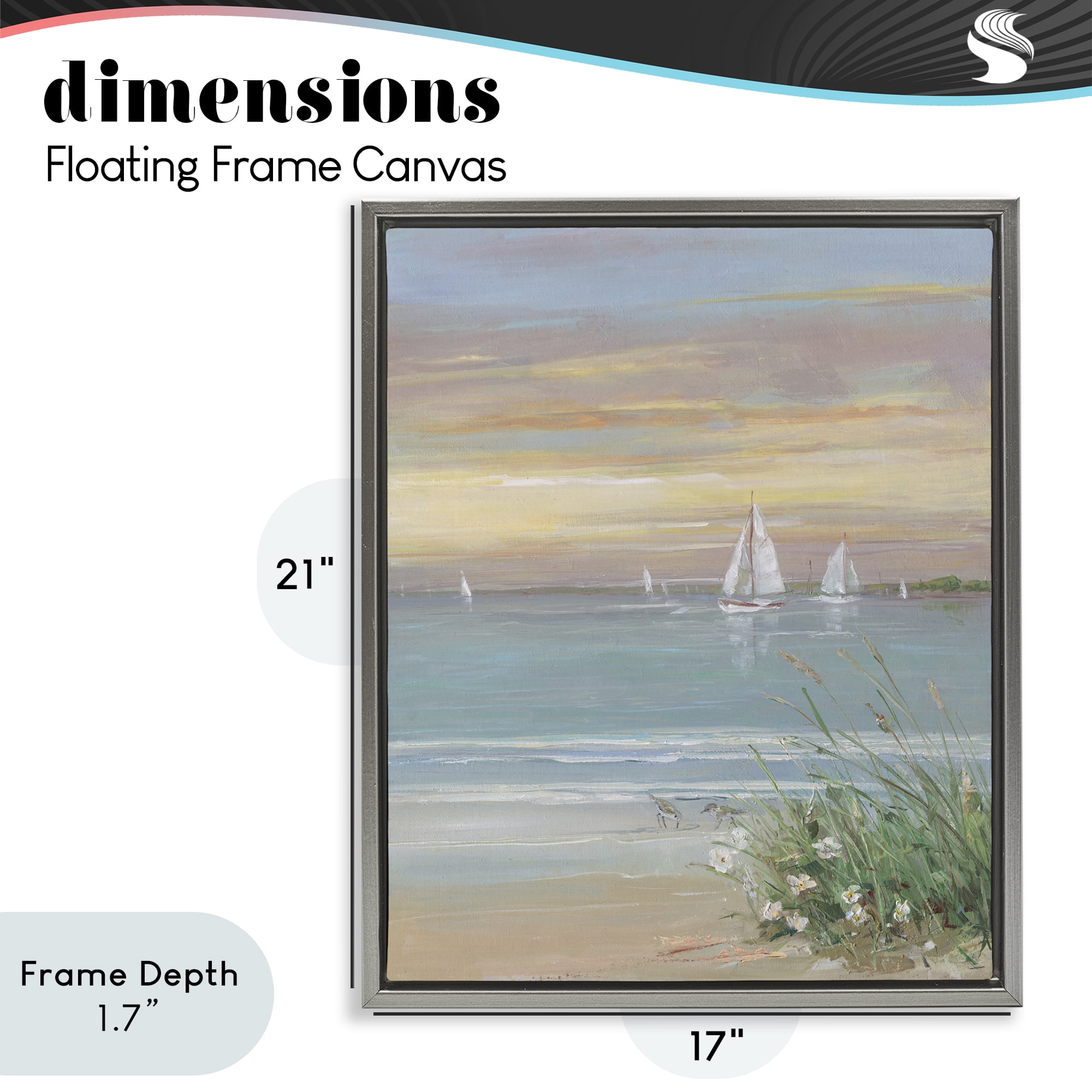 Stupell Industries Sailboats Beyond Sandy Shore Gray Framed Floater Canvas Wall Art, design by Sally Swatland
