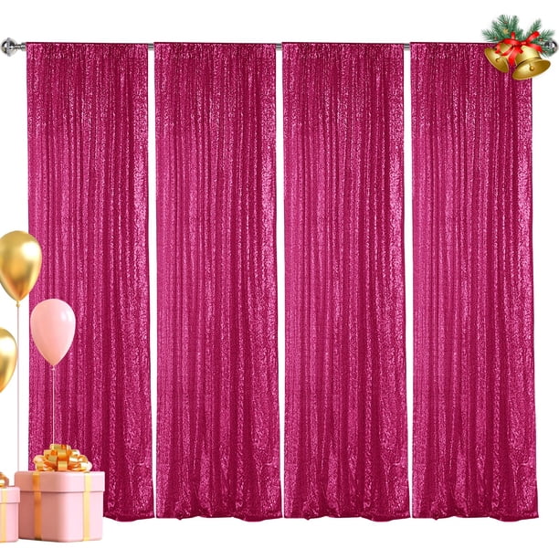 Cortina con fondo de lentejuelas Hahuho, color fucsia, 2,4 m x 0,6 m, 4 paneles