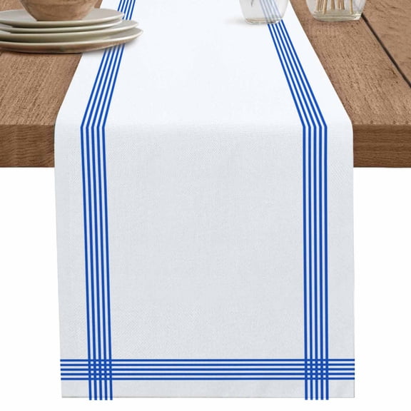 nqOlkjepod Striped Navy Table Runner 120 Inches Long Farmhouse Dress Scarves, Blue White Geometric Minimalist Dining Tablerunner for Coffee Table/Kitchen Island/Party Décor, 13" x 120"