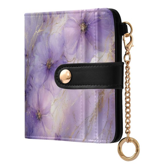 Womens Wallet PU Leather Bifold Small Purse with RFID Blocking Credit Card Holder Ethereal Purple Flowers