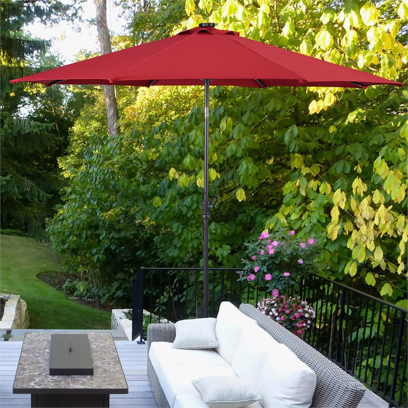 10ft Patio Solar Umbrella LED Patio Market Steel Tilt Red