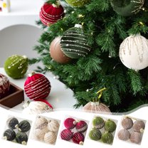 AYktou 4Pcs Christmas Balls Ornaments, Glittering Flocking Hanging Ball Xmas Tree Decor Set Multiple Style Hanging Balls Pendants Christmas Baubles for Xmas Tree Holiday Party Scene Layout, Wine