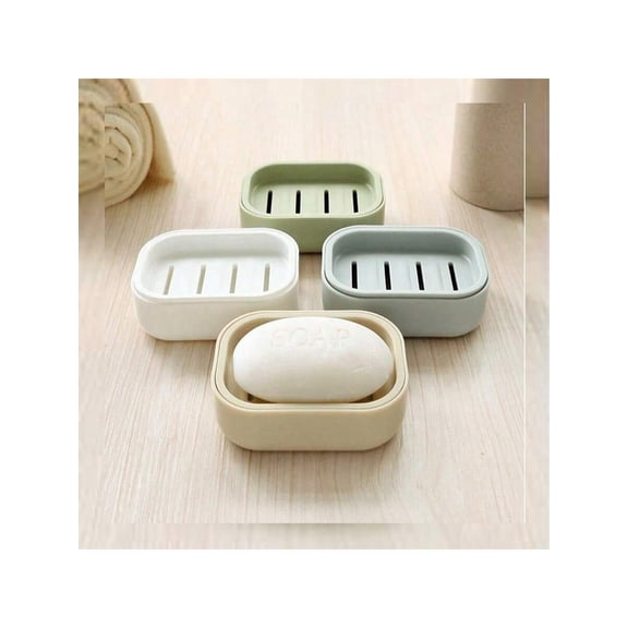 4pc Simple Soap Dish Drain Soap Tray Plastic Rectangular Soap Holder Soap Holder Bathroom Minimalist Soap Storage Rack,Blue