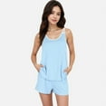 thumbnail image 2 of Women's Ribbed Lounge Set with Contrast Trim Sleeveless Top and Elastic Waist Shorts - X Large, Light Blue, 2 of 7
