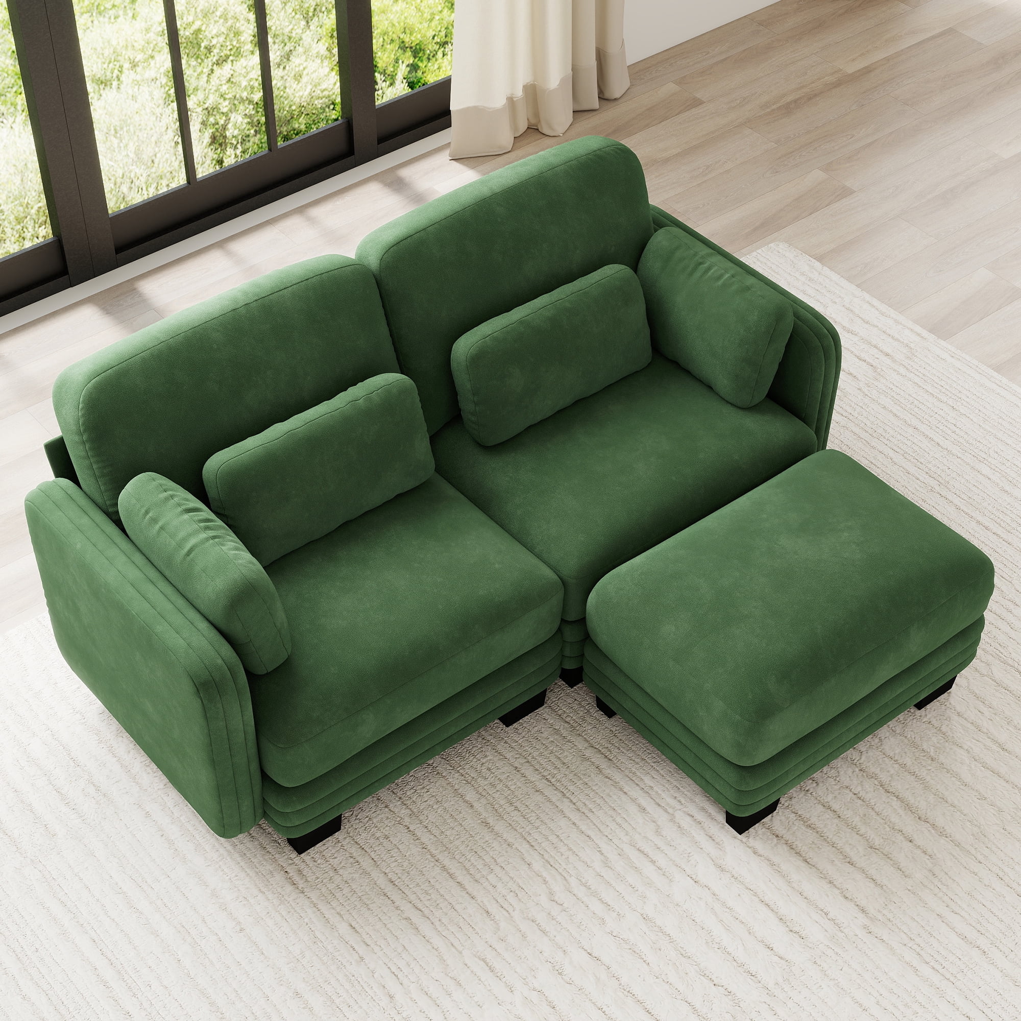 70" Modern Modular 2 Seater Loveseat Sofa Couch with 1 Ottoman and 4 Pillows