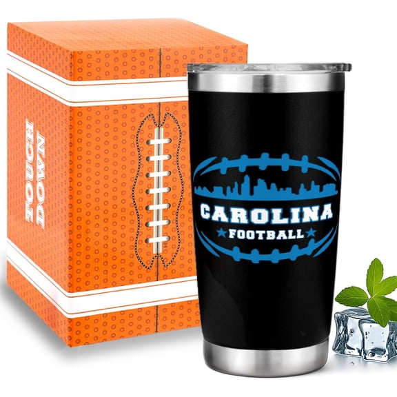 Football Fan 20 Oz Insulated Travel Coffee Cup Mug Tumbler with Lid Carolina Themed Merch Shop Men Women Sport Gear Apparel Panthers Team Decor Accessories Husband Boyfriend Dad Unique Birthday Gifts